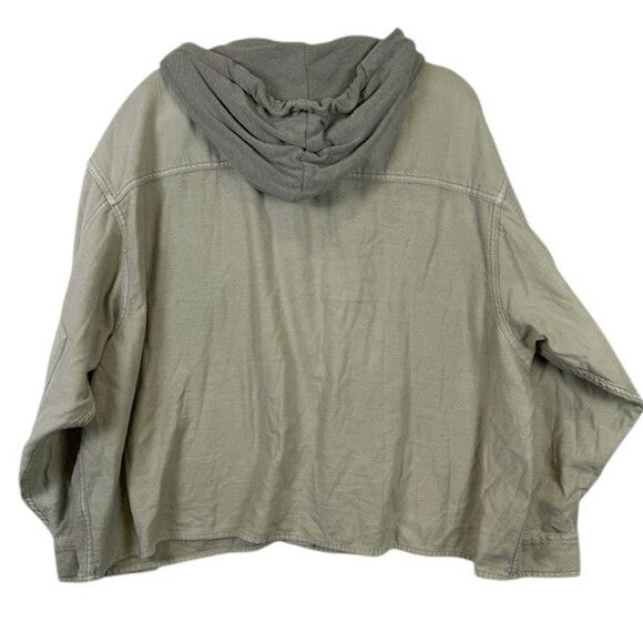 American Eagle Cropped Hooded Military Jacket Green Pockets Washed Out Size XL - Picture 5 of 12